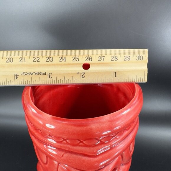 Large Ceramic Tiki God Vase Vessel Drinking Cup Red Glazed Porcelain Decor Vtg - Picture 6 of 15